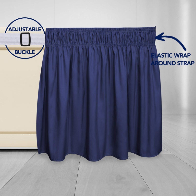 PureFit Wrap Around Ruffled Bed Skirt with Adjustable Elastic Belt - 18 Inch Drop Easy to Put On, Wrinkle Free Bedskirt Dust Ruffles, Bed Frame Cover for Queen, King and C-King Size Beds, Navy - Image 4
